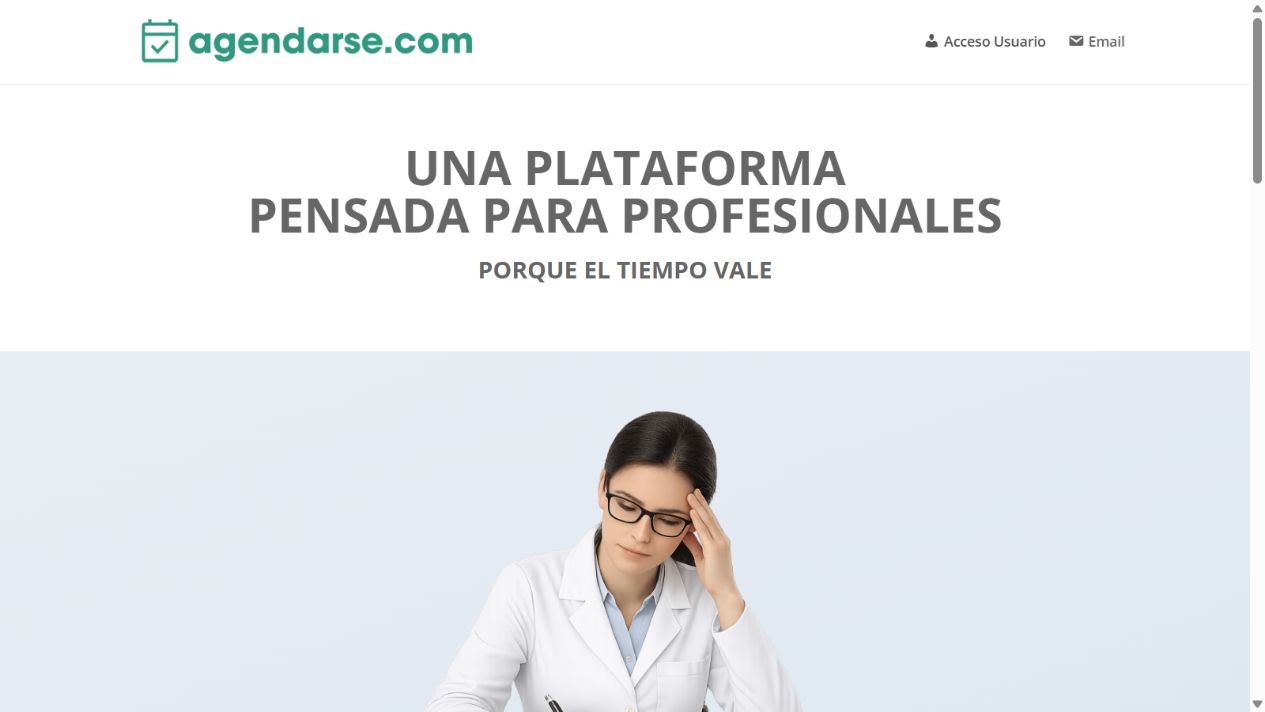 Página principal de la plataforma Agendarse