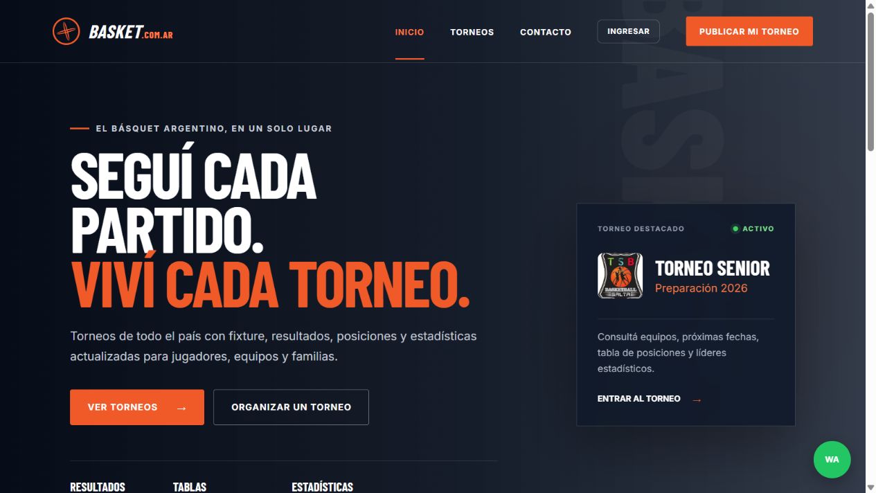 Página principal de Basket.com.ar